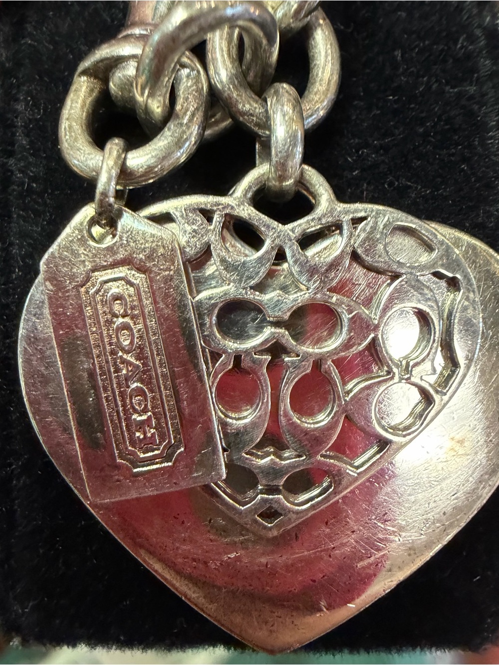 Coach rare Sterling Silver Heart Charm Bracelet - Women Jewelry - Picture 2 of 3